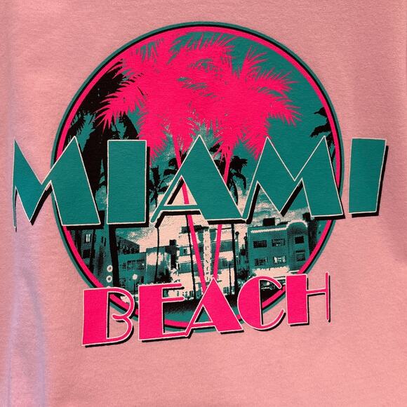 Miami Beach Neon Colors Tee Pink Large Summer fun VTG Style Mens Surfing Florida - Picture 2 of 4
